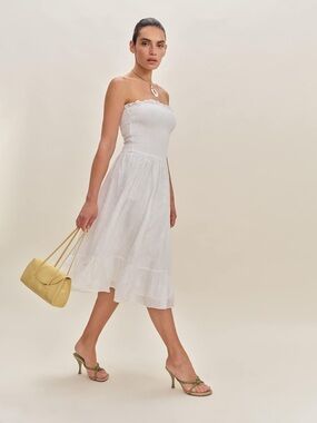 NEW Reformation Laurine Floral Embroidered Dress In White Size L